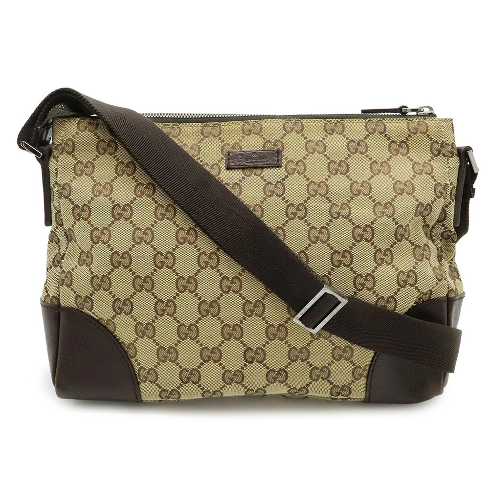 Gucci GG Canvas Messenger Crossbody Leather Beige Brown Cream